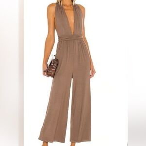 MAJORELLE Taupe Halter V-Neck Maxi Dress